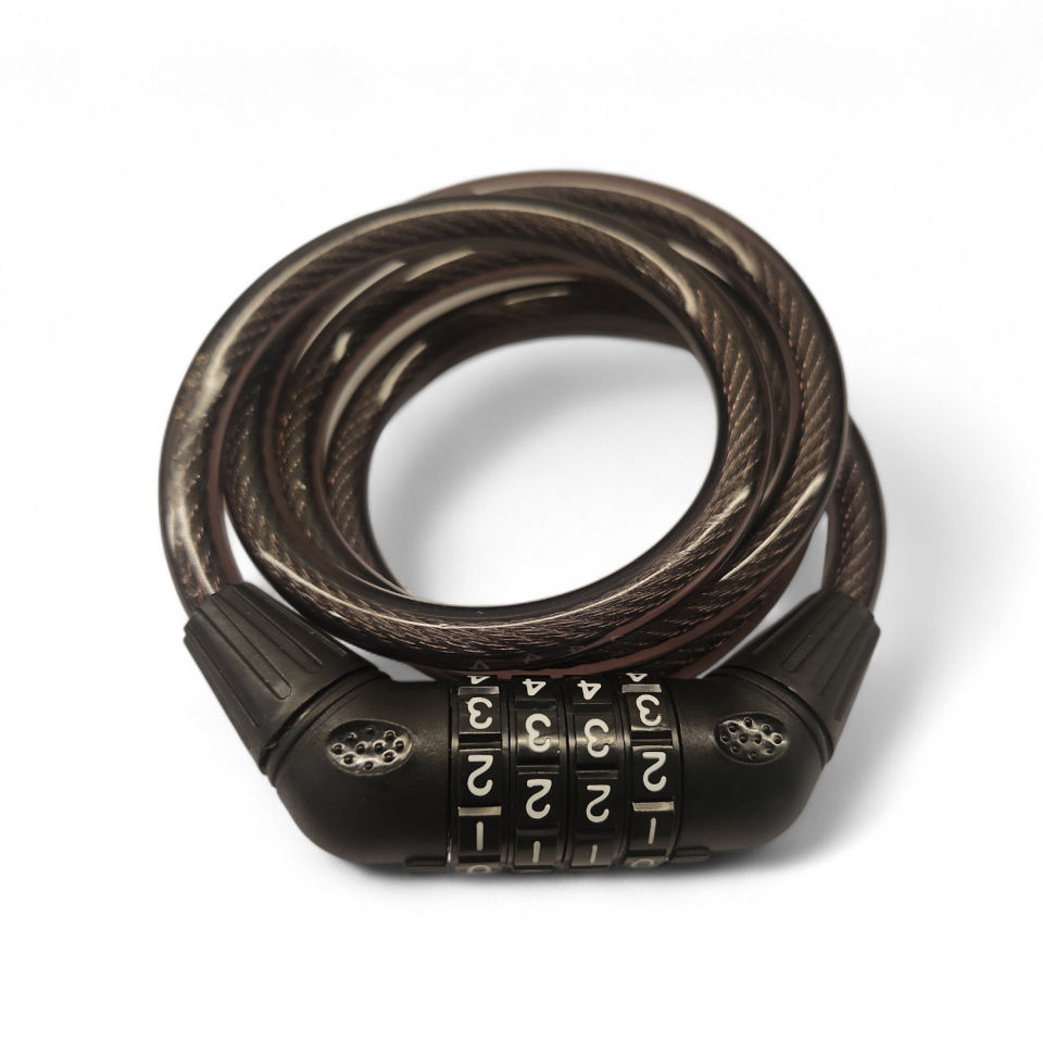 BİSİKLET HALAT KİLİT DOLAMALI  10mm X1200mm 4 LÜ DEĞİŞTİRİLEBİLİR ŞİFRELİ  ZHONGLI